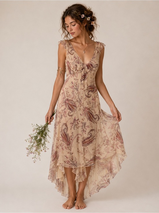 Catherine Malandrino Dresses & Skirts - Vintage Fairycore Silk Sheer Maxi Dress High Low Goblincore Earthy Y2K Hobbit